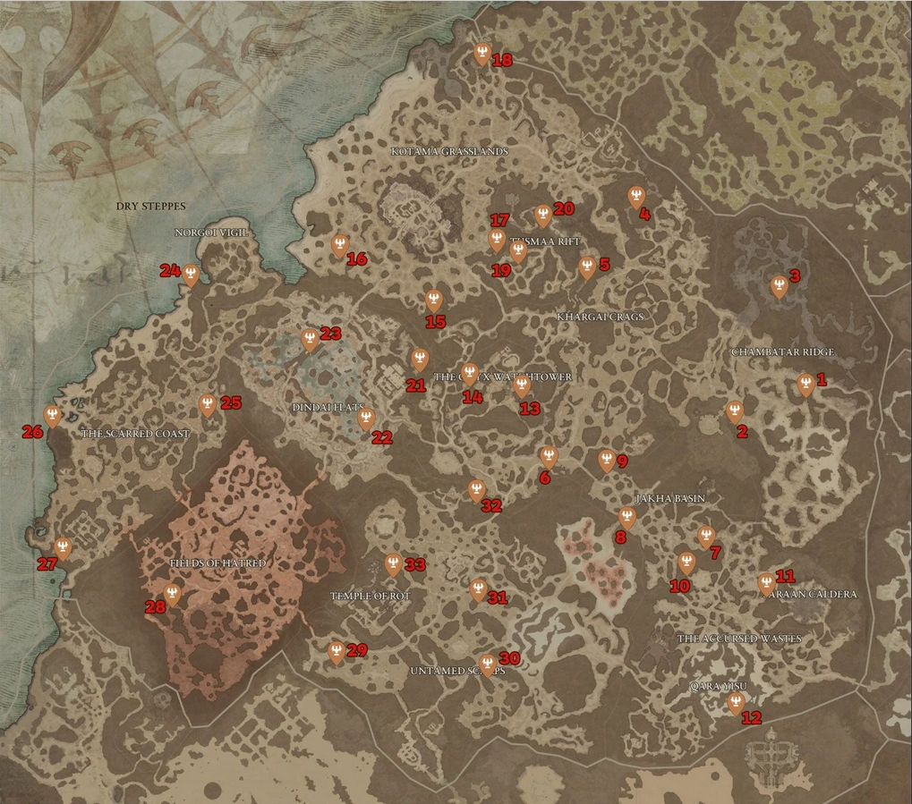 Dry Steppes Altar of Lilith Locations
