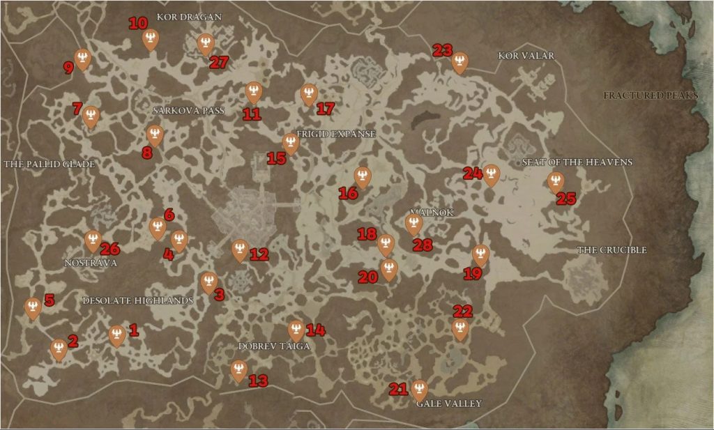Fractured Peaks Altar of Lilith Locations